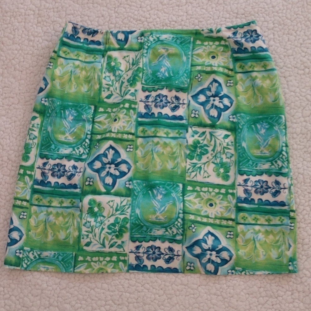 Talbot's Green Floral Print Pencil Skirt Size 14 - Picture 1 of 8